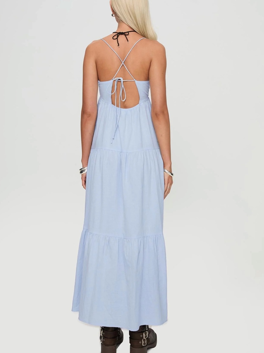 Princess Polly Pale Blue Tiered Maxi Dress with Strappy Back